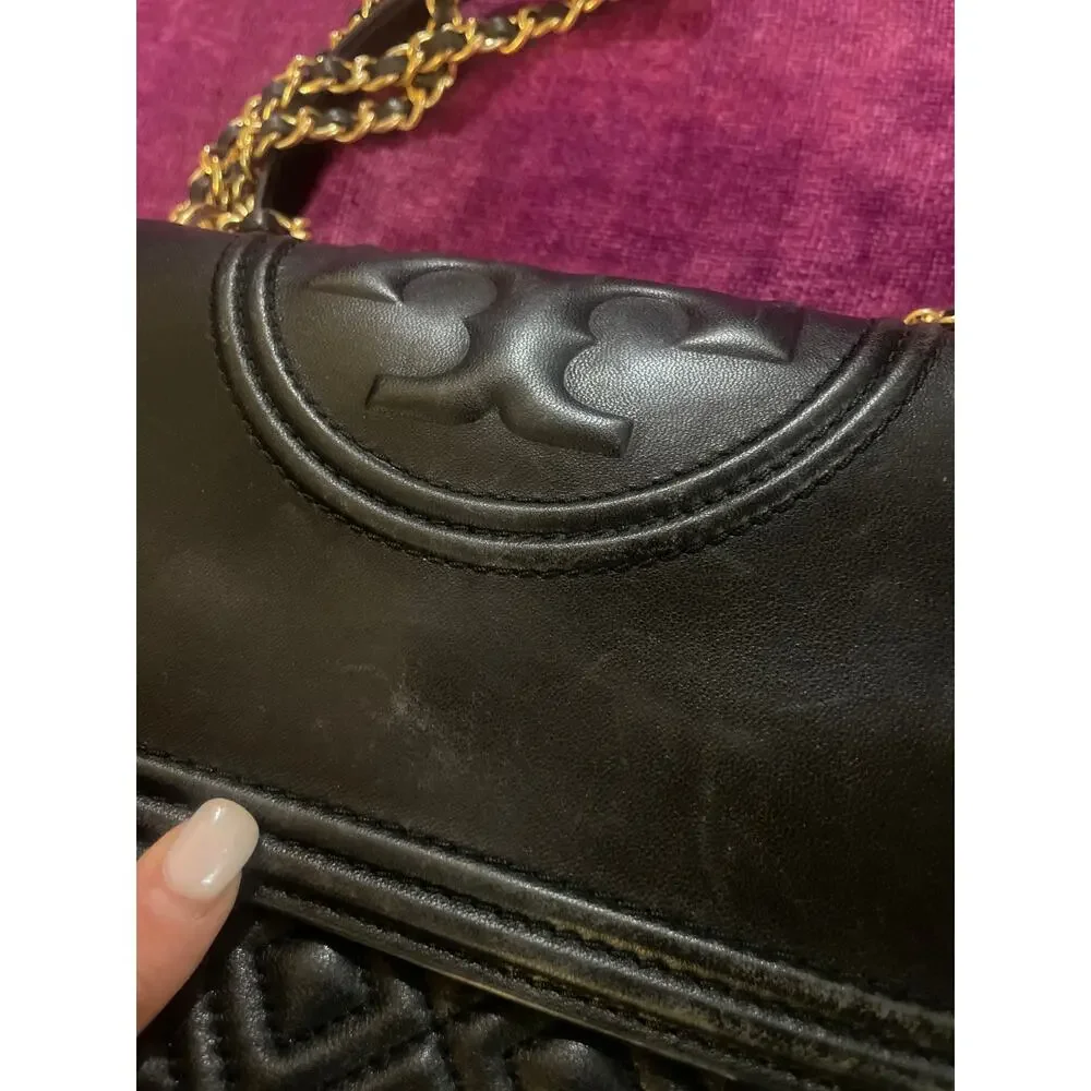 TORY BURCH Fleming Convertible Bag Purse Black PRE-OWNED with Wear